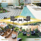 3 PCS Patio Rattan Conversation Chairs Set, Outdoor Patio Furniture Balcony Furniture Set, Wicker Patio Bistro Set for Garden Porch Balcony Yard, Brown