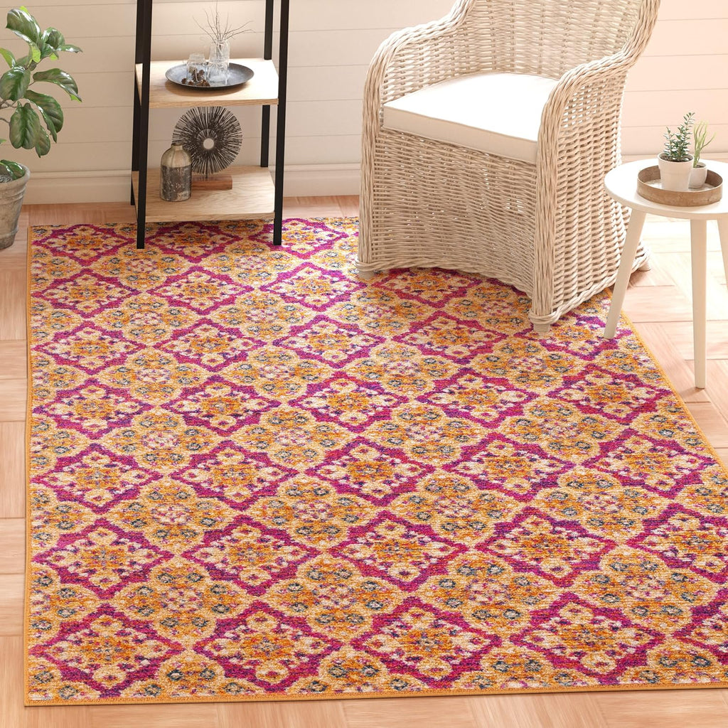 Madison Collection Accent Rug - 3' X 5', Fuchsia & Gold, Boho Chic Floral Design, Non-Shedding & Easy Care, Ideal for High Traffic Areas in Entryway, Living Room, Bedroom (MAD605A)