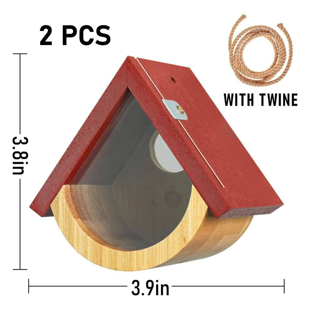 2-Pack Hummingbird House with Hemp Ropes Window View Wooden Bird Houses for outside Hummingbird Houses for Nesting