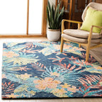 Aspen Collection Area Rug - 5' X 8', Blue & Pink, Handmade Botanical Wool, Ideal for High Traffic Areas in Living Room, Bedroom (APN524N)