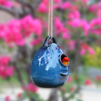 Birdhouse Ceramic Hanging Birdhouses Bird Hut Hanging Outdoor Birdhouse for Wild Birds, Finch, Cardinal, and Bluebird - Blue