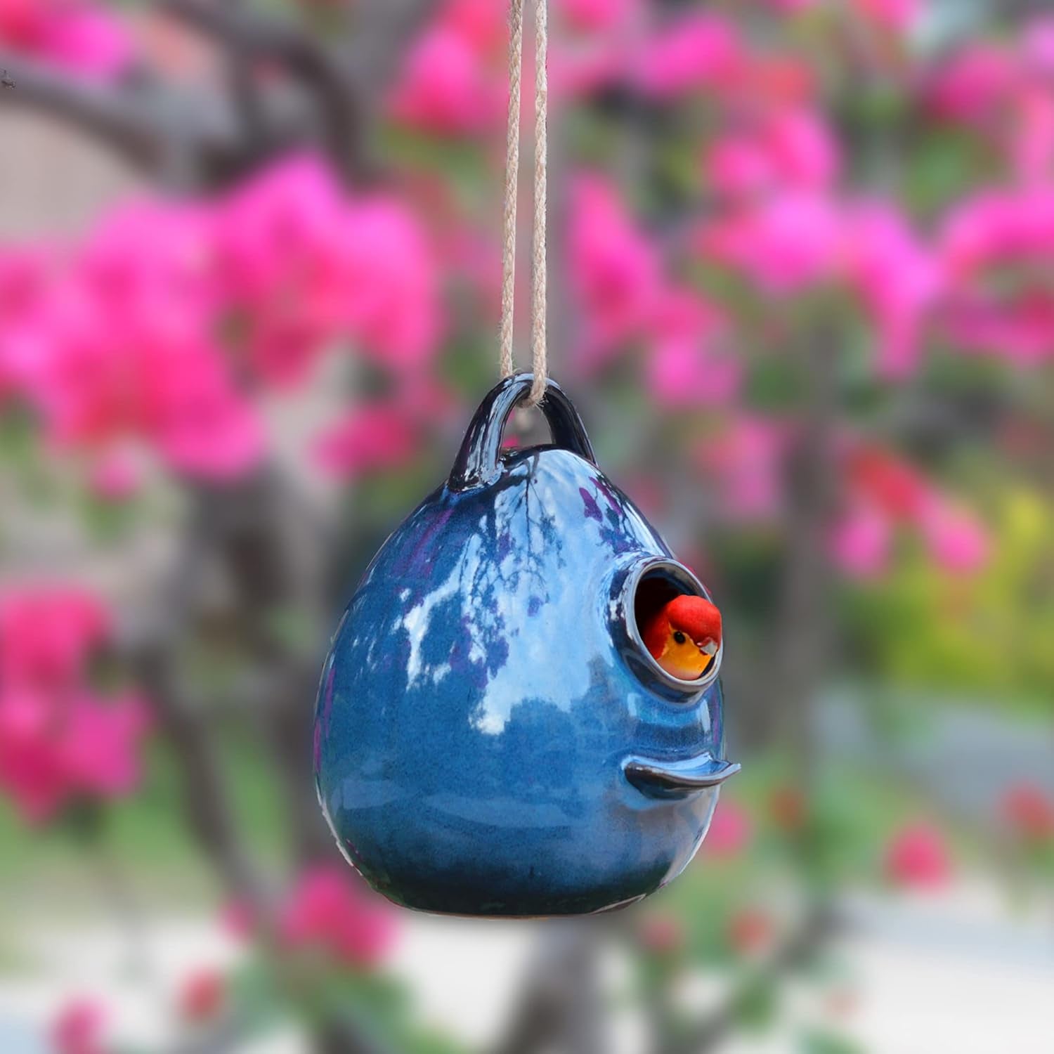 Birdhouse Ceramic Hanging Birdhouses Bird Hut Hanging Outdoor Birdhouse for Wild Birds, Finch, Cardinal, and Bluebird - Blue