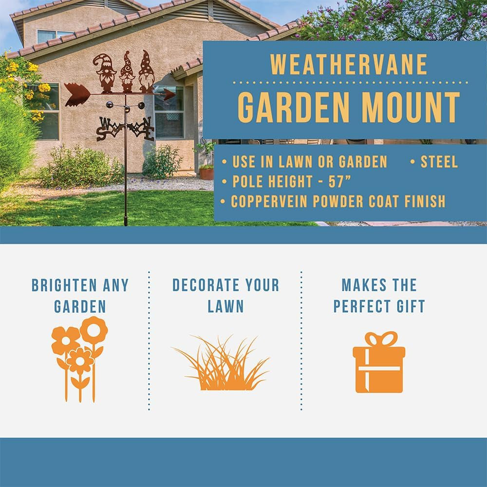 Garden GNOME Weathervane (Garden Stake Included)