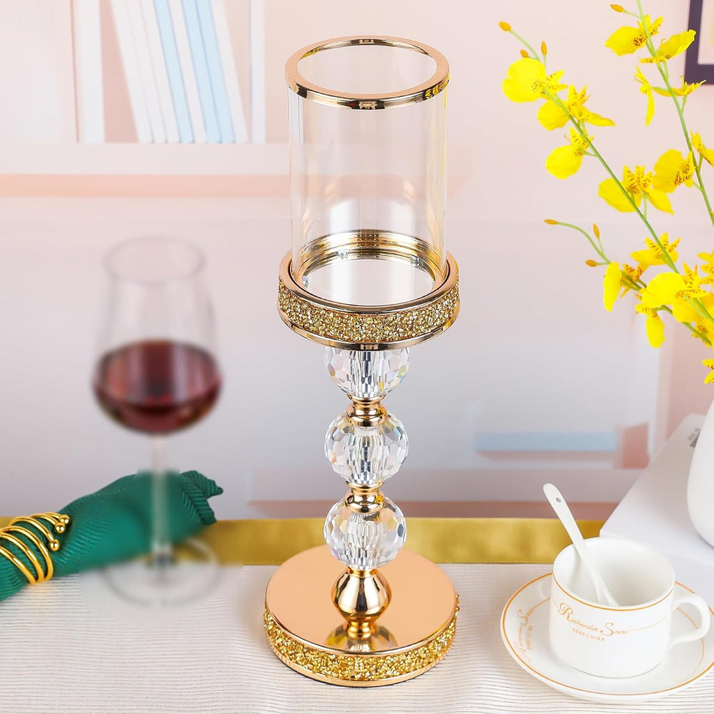Hurricane Glass Candle Holders, Gold Pillar Candle Holders for Pillar Candle, Magnetic Glass Cover, Crystal Candlesticks Holder for Dining Coffee Table, Wedding,Events,Parties, Home Decor