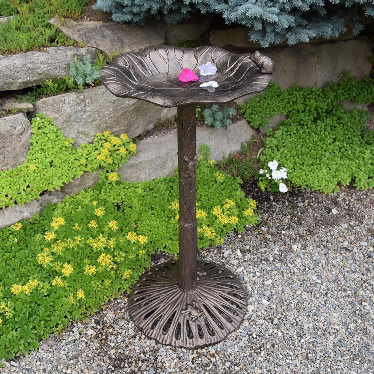 5012AB Antique Bronze Frog Design Aluminum Birdbath