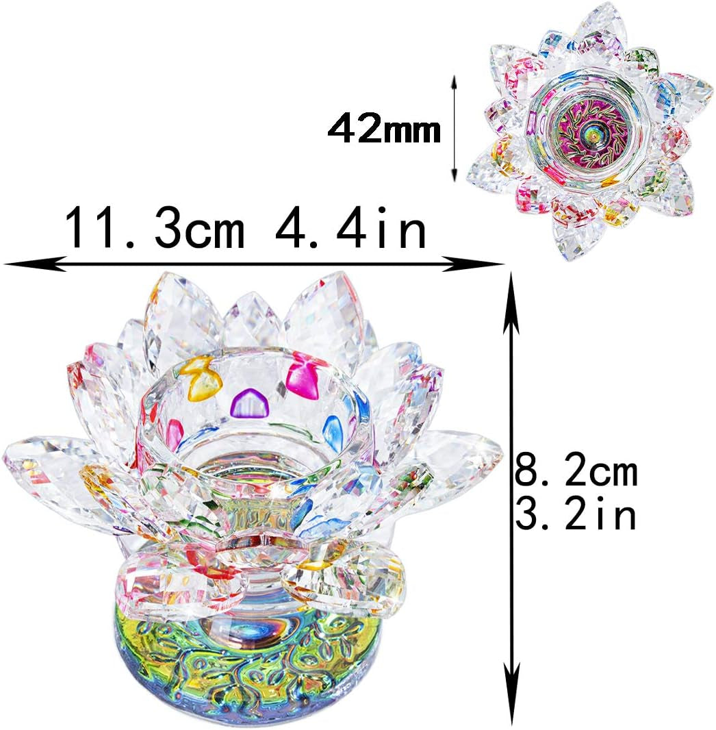 Colorful Crystal Lotus Flower Candle Holder Tealight Holders (4.5Inch-Multi)