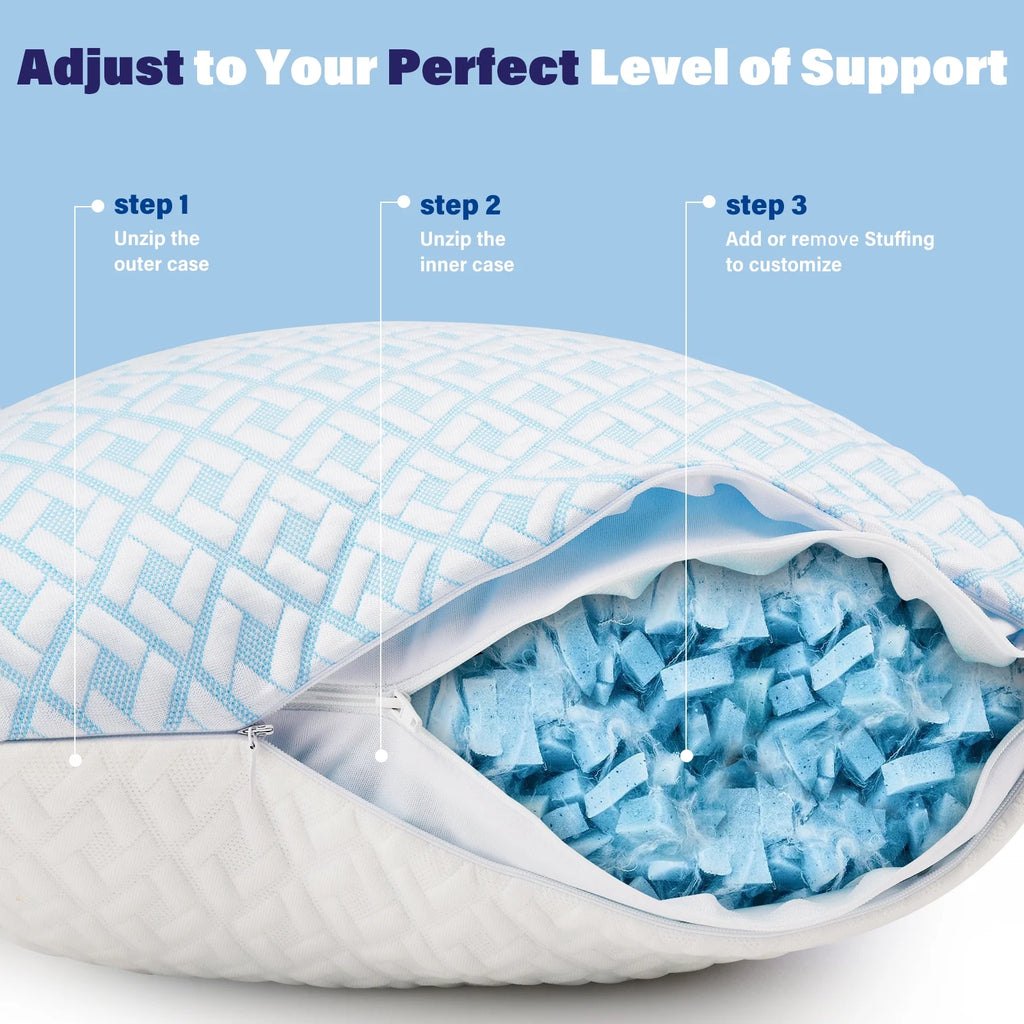 Shredded Memory Foam Pillows Cooling Pillows for Bed Sleeping Standard Size Set of 2 Pack
