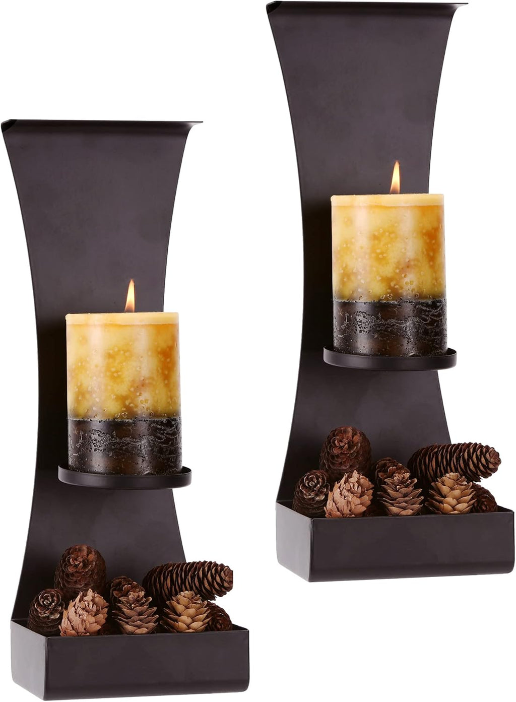 Metal Wall Candle Sconces Wall Decor Set of 2 - Wall Candle Holders Decorative Set of 2 - Metal Wall Decorations for Living Room - Black Metal Wall Sconces Set of Two Candle Holders