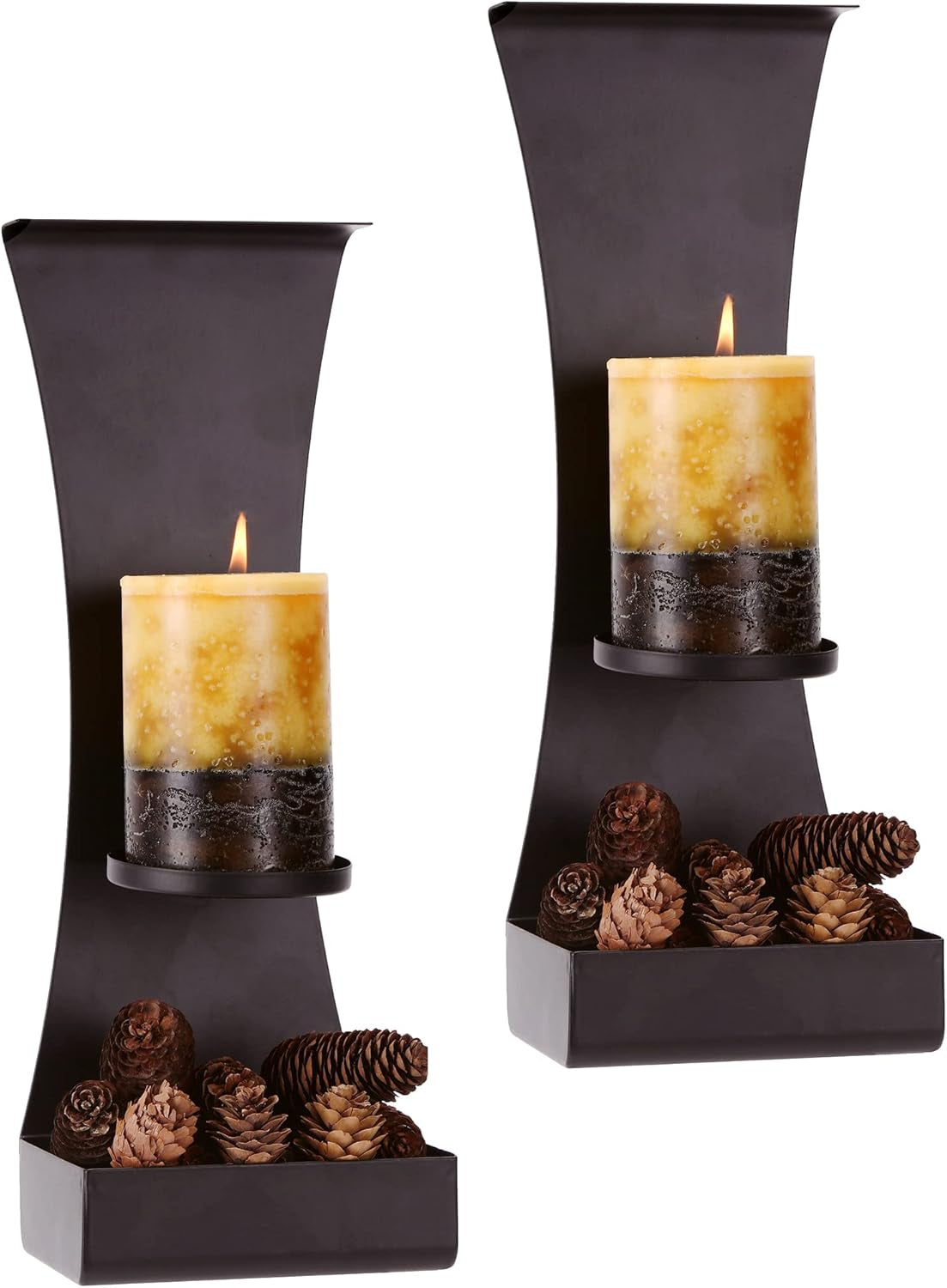 Metal Wall Candle Sconces Wall Decor Set of 2 - Wall Candle Holders Decorative Set of 2 - Metal Wall Decorations for Living Room - Black Metal Wall Sconces Set of Two Candle Holders