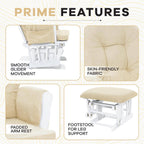 White/Cream Modern Glider Nursery Rocking Chair with Ottoman, Ideal for Breastfeeding and Reading