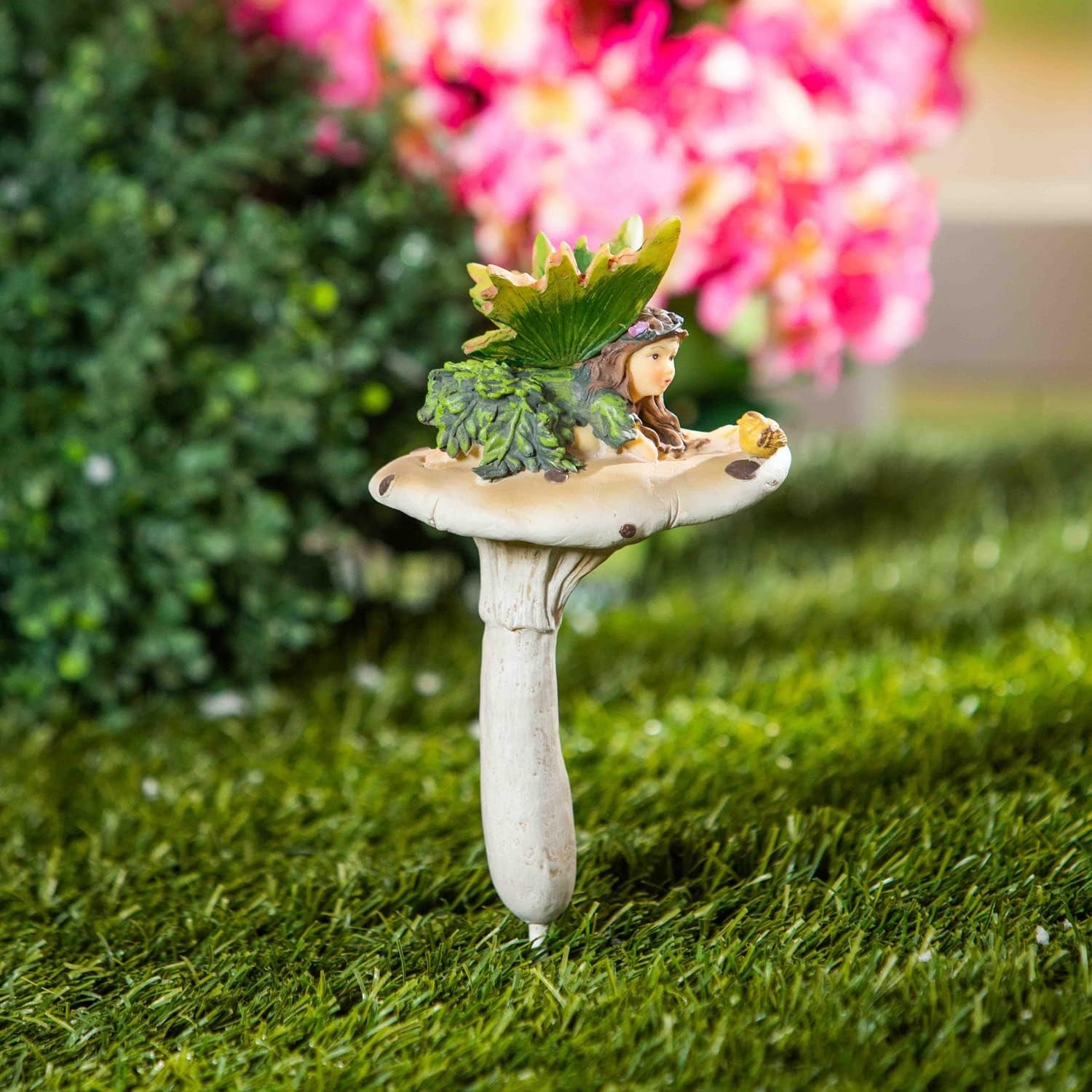 Fairy on Mushrooms with Bird Garden Stakes