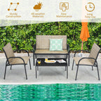 Patio Brown 4-Piece Plastic Wicker Patio Conversation Set