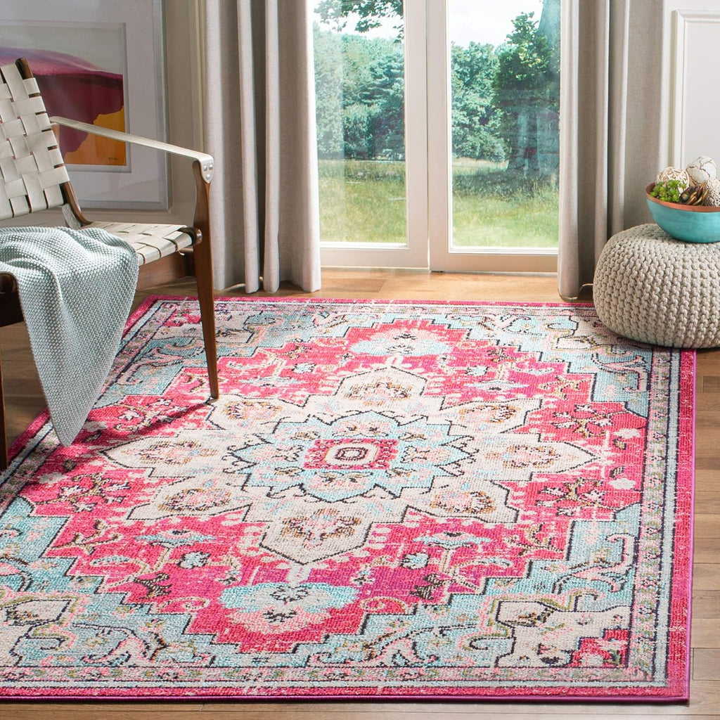 Madison Collection Accent Rug - 4' X 6', Fuchsia & Blue, Medallion Distressed Design, Non-Shedding & Easy Care, Ideal for High Traffic Areas in Entryway, Living Room, Bedroom (MAD473A)