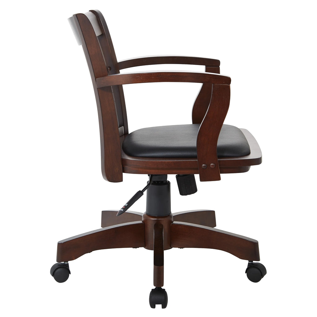 Deluxe Wood Bankers Chair with Vinyl Padded Seat in Espresso Finish and Black Vinyl Fabric