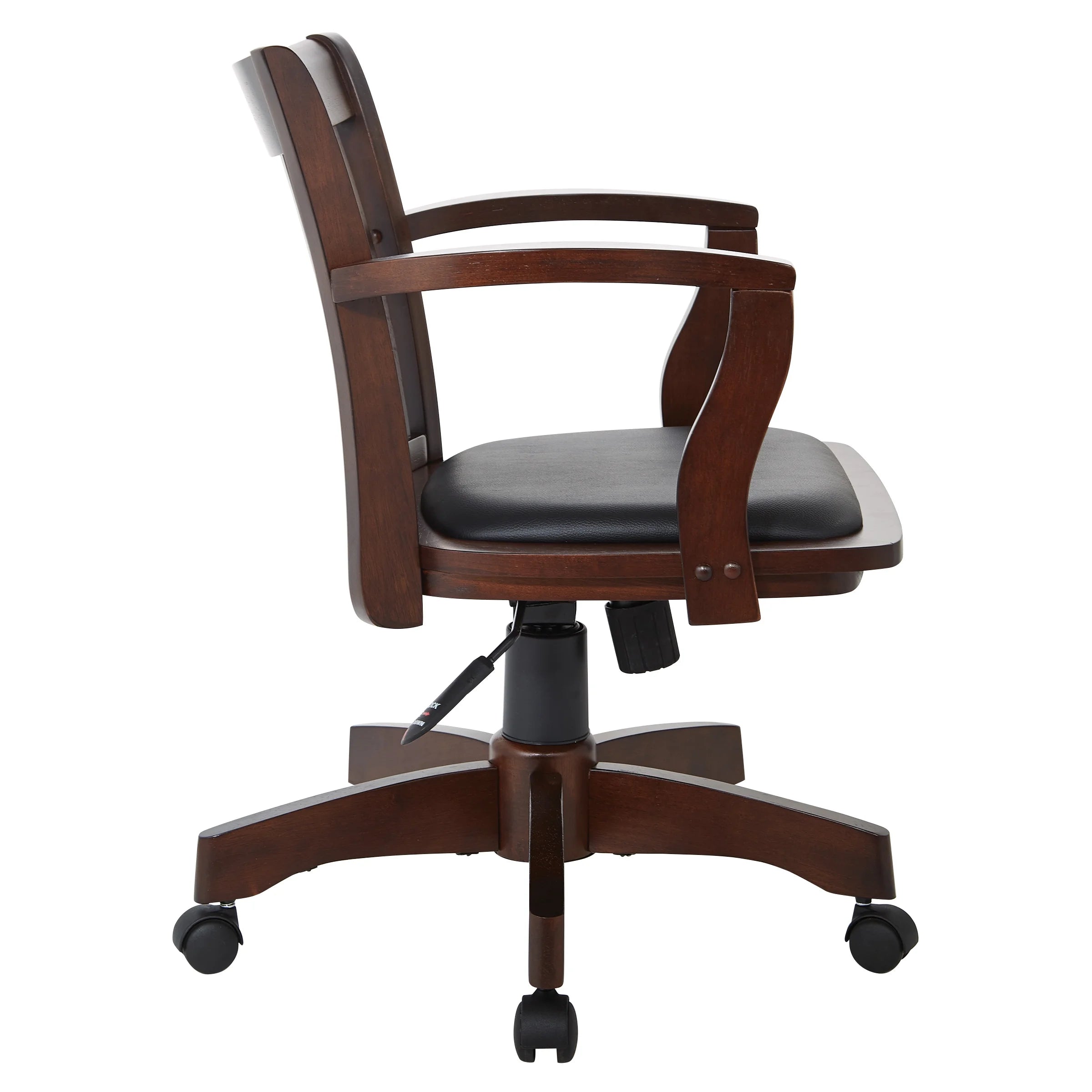 Deluxe Wood Bankers Chair with Vinyl Padded Seat in Espresso Finish and Black Vinyl Fabric
