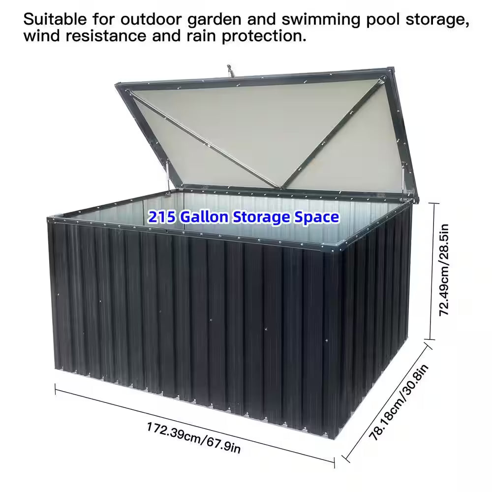215 Gal. Black Metal Deck Box Waterproof for Large Patio Storage for Patio Furniture, Gardening Tools, Pool and Sports