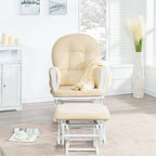 White/Cream Modern Glider Nursery Rocking Chair with Ottoman, Ideal for Breastfeeding and Reading