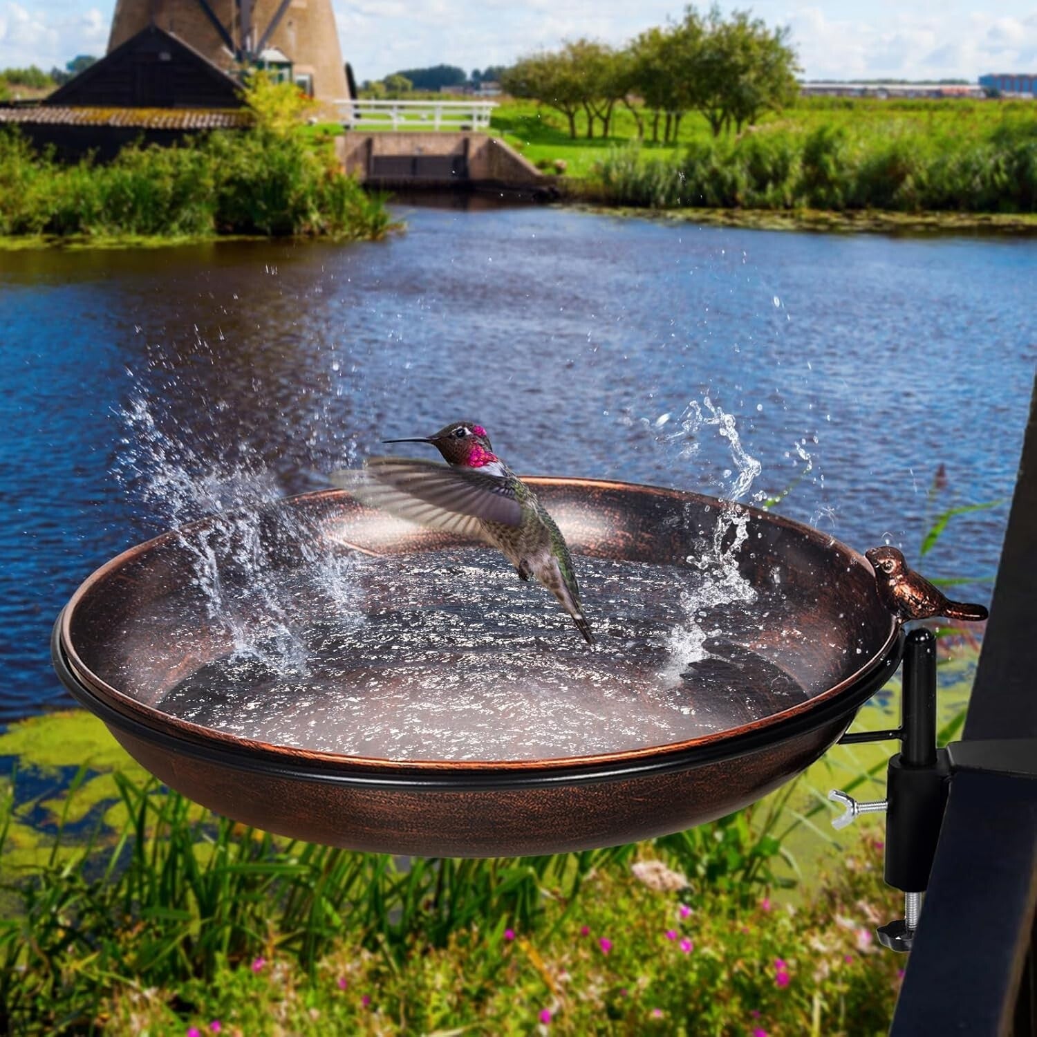 Deck Mounted Bird Bath Metal Birdbath Bowl Unheated with Lightweight Detachable