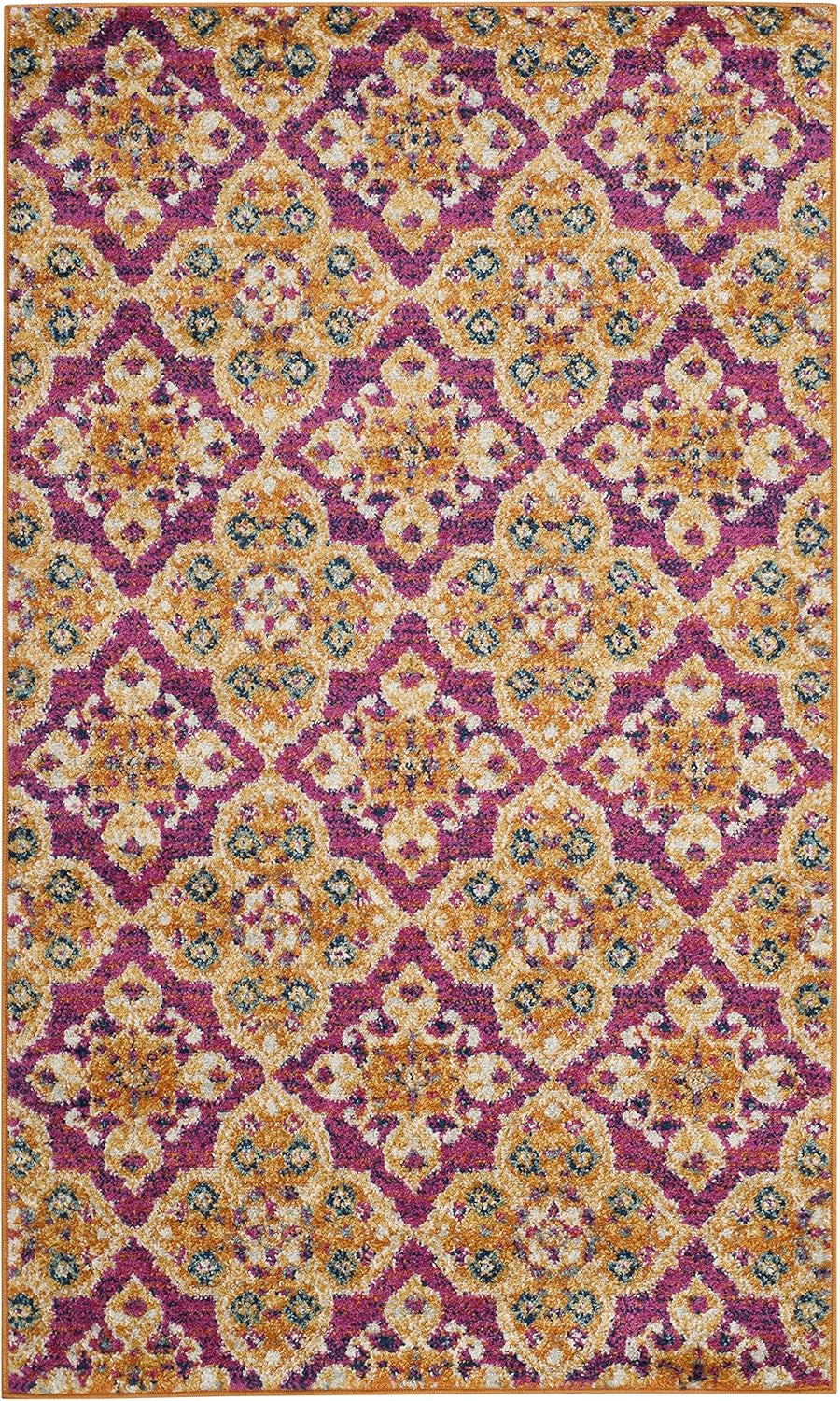 Madison Collection Accent Rug - 3' X 5', Fuchsia & Gold, Boho Chic Floral Design, Non-Shedding & Easy Care, Ideal for High Traffic Areas in Entryway, Living Room, Bedroom (MAD605A)