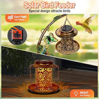 3-In-1 38 In. Vintage Metal Waterproof Bird Bath Black with Solar Bird Feeder and Planter Pedestal