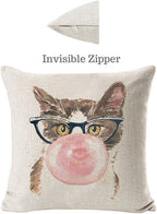 Throw Pillow Covers Cat Pillow Cases Animal Kitty Pillowcase Cotton Linen Cushion Cover for Couch Bed Sofa Patio Car,18" X 18",Set of 4