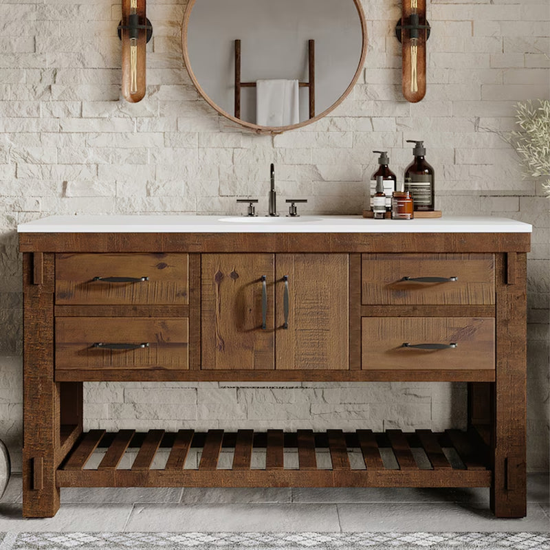 Telluride 60-In Distressed Pine Undermount Single Sink Bathroom Vanity with White Quartz Top