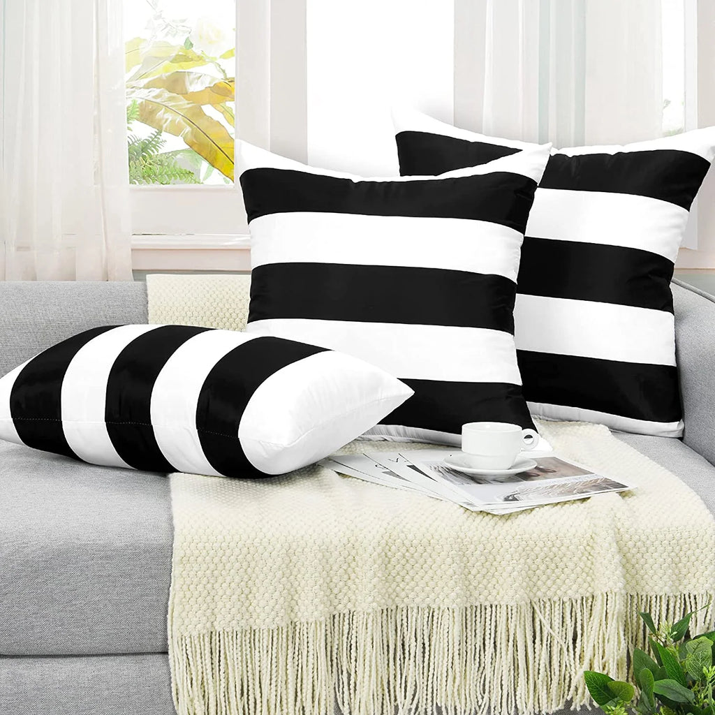 2 Pack Black and White Striped Throw Pillow Covers 18 X 18 Inch Outdoor Patio Pillows Cushion Cover Waterproof Pillow Cases for Couch Pillows Sofa