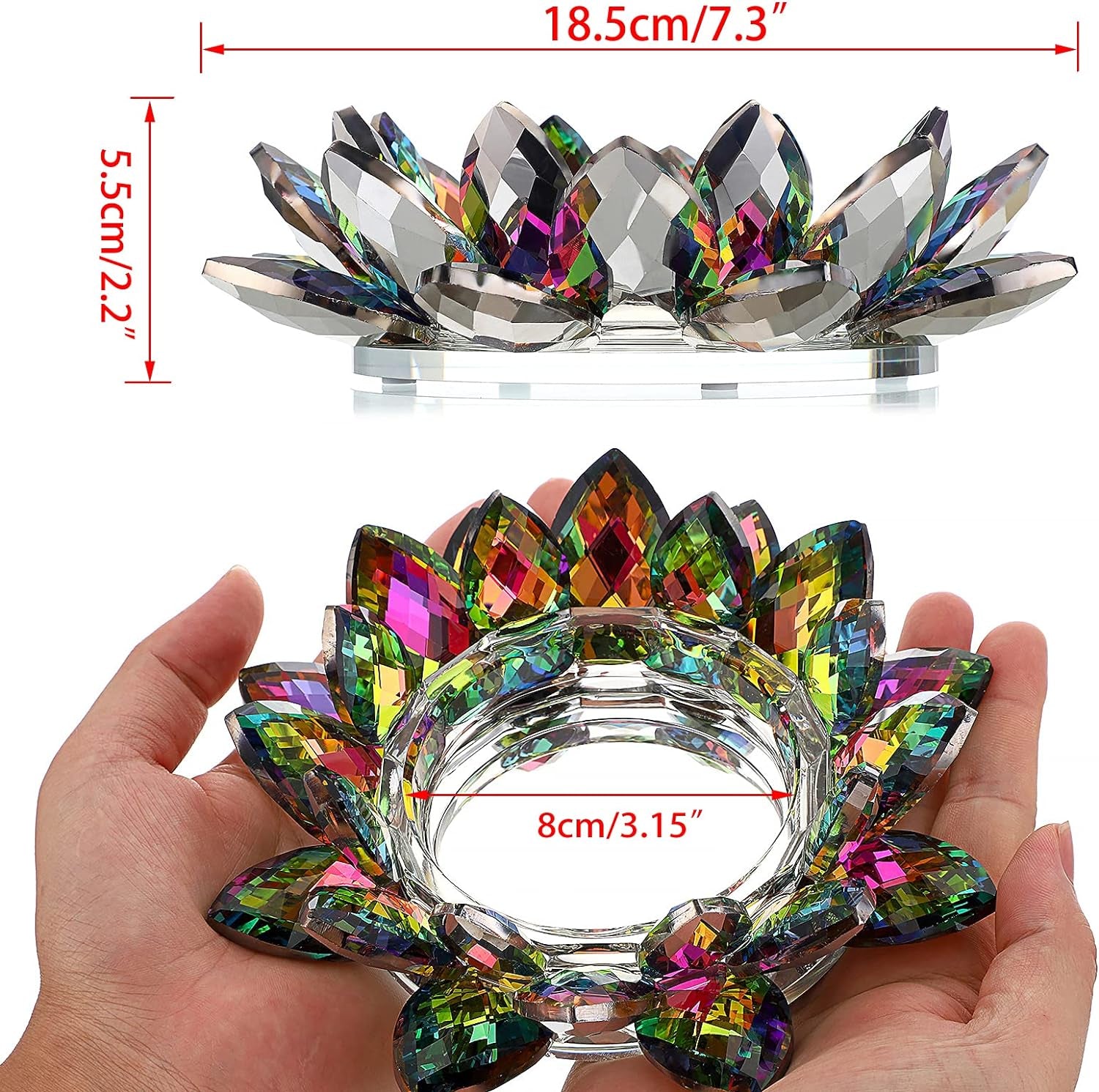 Crystal Lotus Flower Candle Holder for Pillar Candle up to 3", Decorative Glass Lotus Petal Votive Candle Holder Tea Light Holder Candle Stand Candle Lamps for Home Decor Wedding Party, Colorful