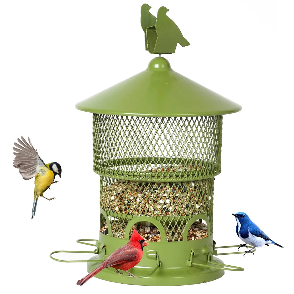 Squirrel-Proof Wild Bird Feeder - Outdoor Hanging Mesh Feeder with 6 Feeding Ports - 4LB Large Capacity, Attracts Bluebirds, Cardinals, Finches, Blue Jays, and More