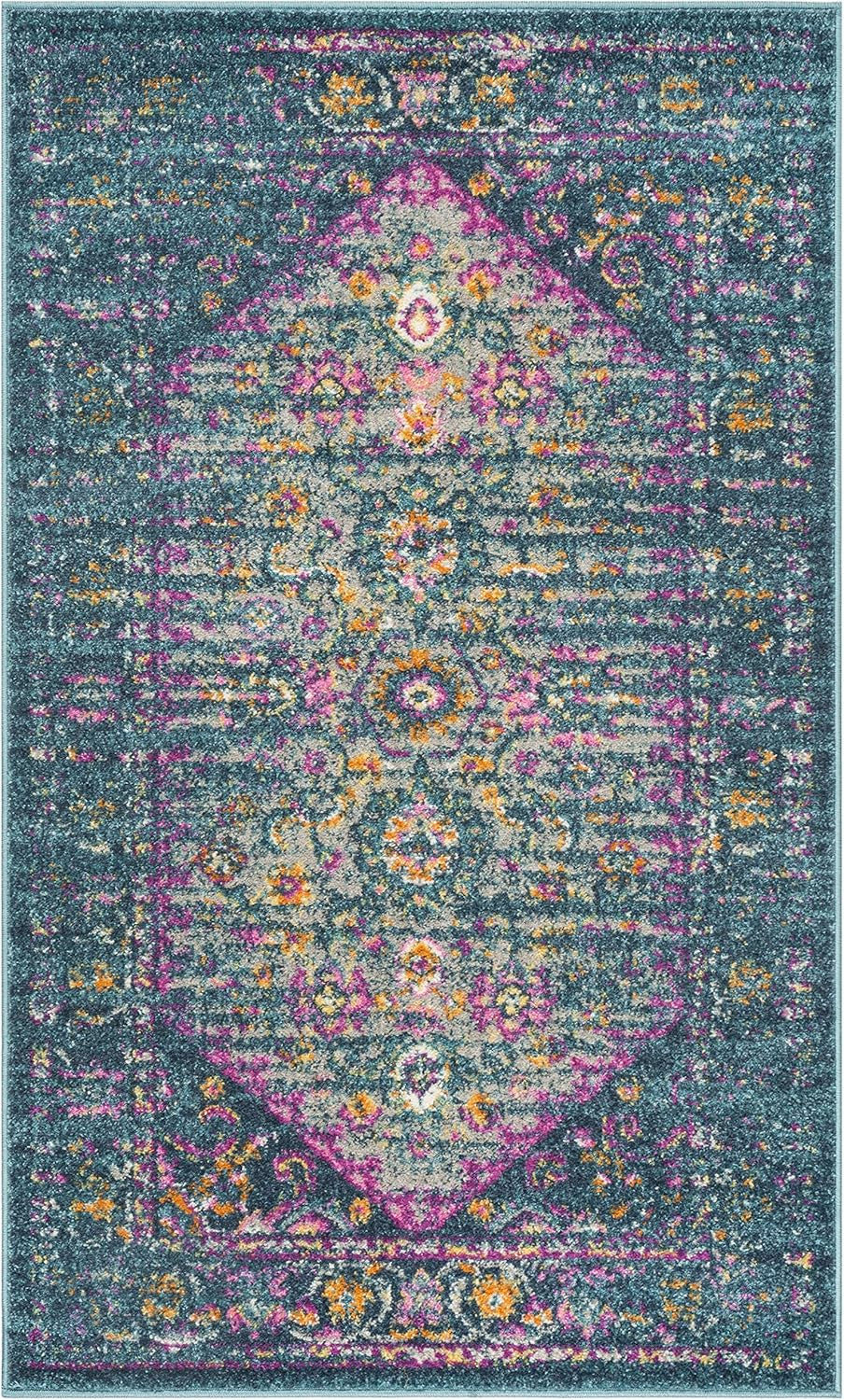 Madison Collection Area Rug - 5'1" X 7'6", Blue & Fuchsia, Boho Chic Distressed Design, Non-Shedding & Easy Care, Ideal for High Traffic Areas in Living Room, Bedroom (MAD122C)