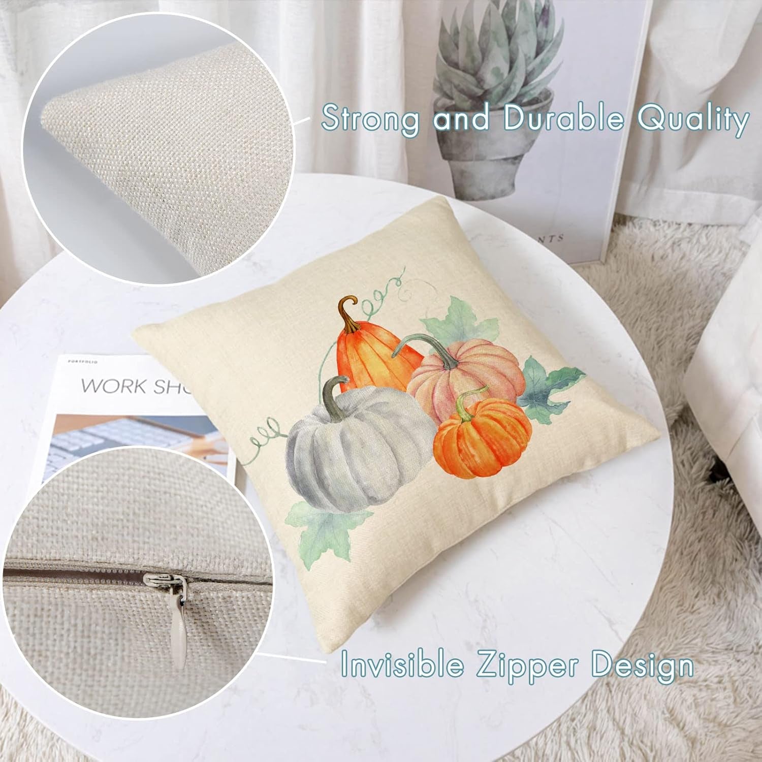 Fall Throw Pillow Covers 20X20 Set of 4 Thanksgiving Pumpkin Pillow Covers Autumn Leaves Pillow Cases Halloween Outdoor Sofa Couch Home Decorations Cushion Covers 20 Inch