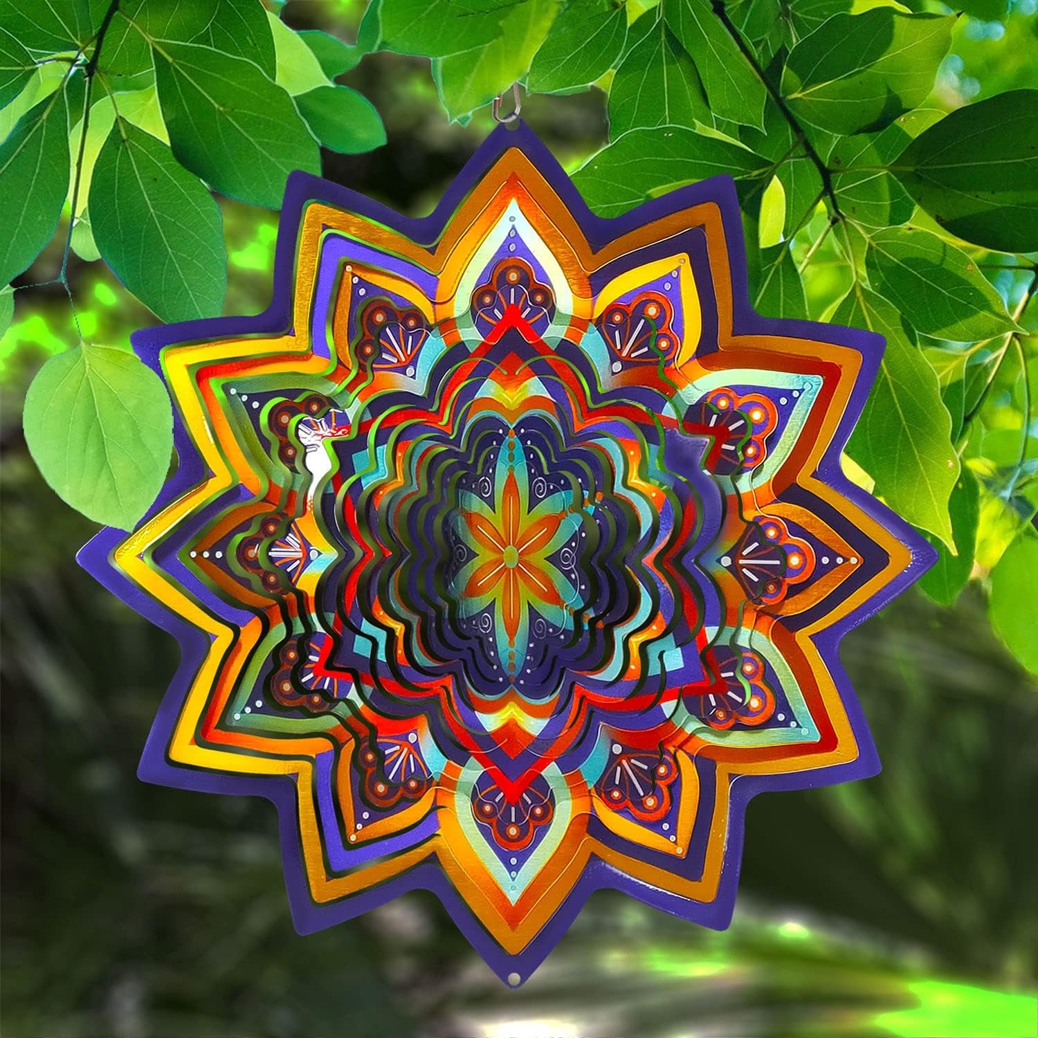 Mandala Wind Spinner Lucky Star Worth Gift Indoor Outdoor Garden Decoration Crafts Ornaments 12 Inch Multi Color Stainless Steel Wind Spinners