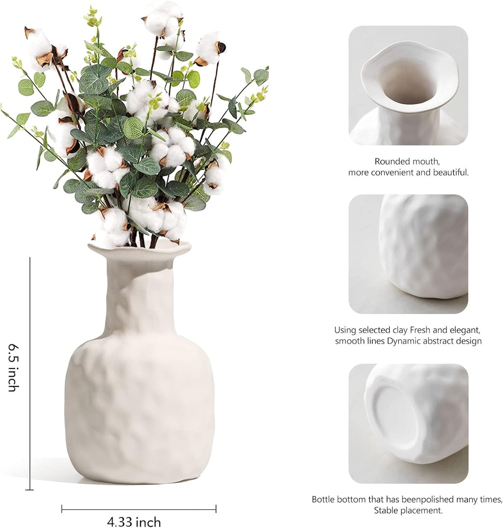 White Ceramic Vase for Home Decor, Modern Geometric Abstraction Decorative Vases for Centerpieces,Kitchen, Living Room,Office,Wedding,Gifts (Minimalis-Long Neck)