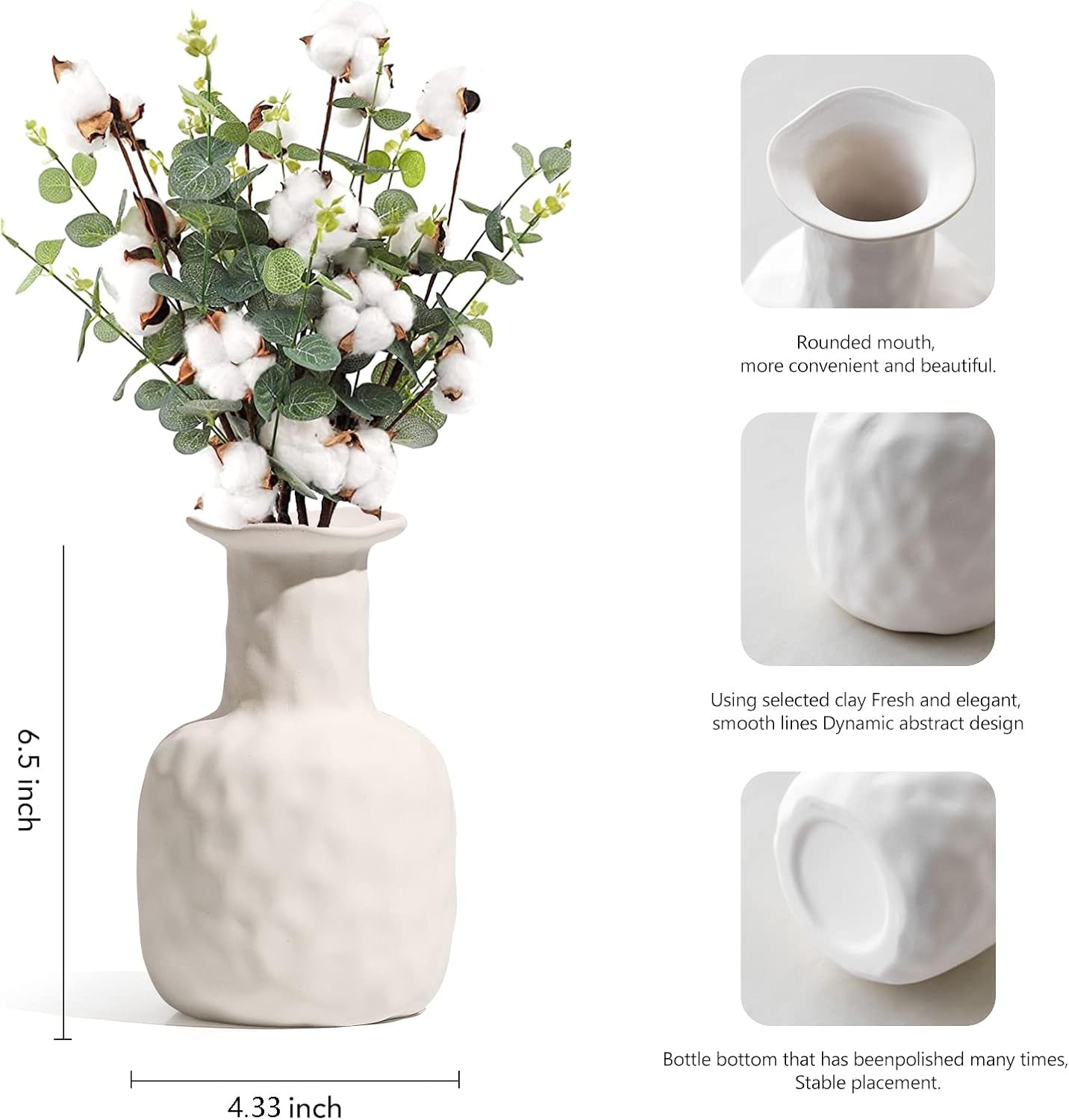 White Ceramic Vase for Home Decor, Modern Geometric Abstraction Decorative Vases for Centerpieces,Kitchen, Living Room,Office,Wedding,Gifts (Minimalis-Long Neck)