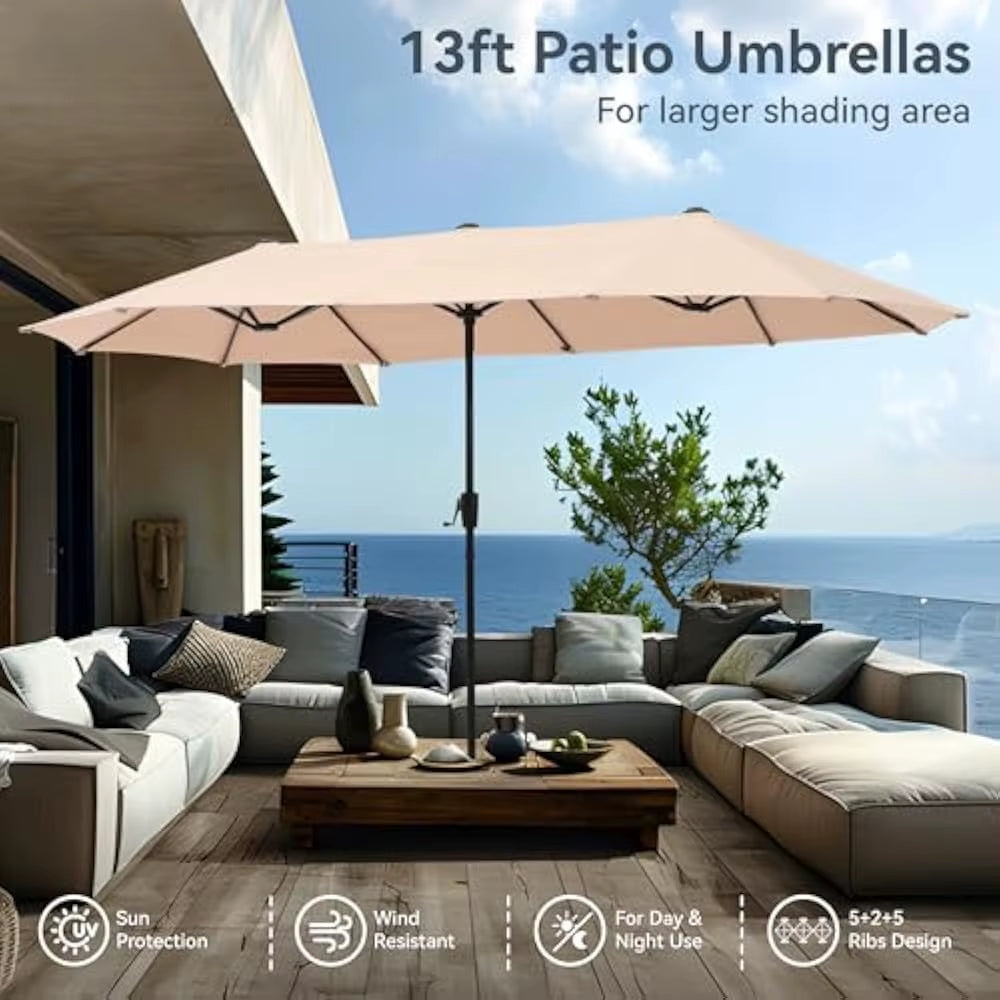 13 FT Patio Umbrella, Patio Umbrellas Double-Sided Twin Outdoor Market Umbrellas with Crank, Outdoor Patio Umbrella
