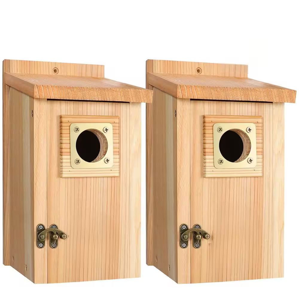 2-Pack Wood Bird Houses for outside Clearance with Copper Guard, Cedar Bird House Outdoor, Bluebird Assembly Required
