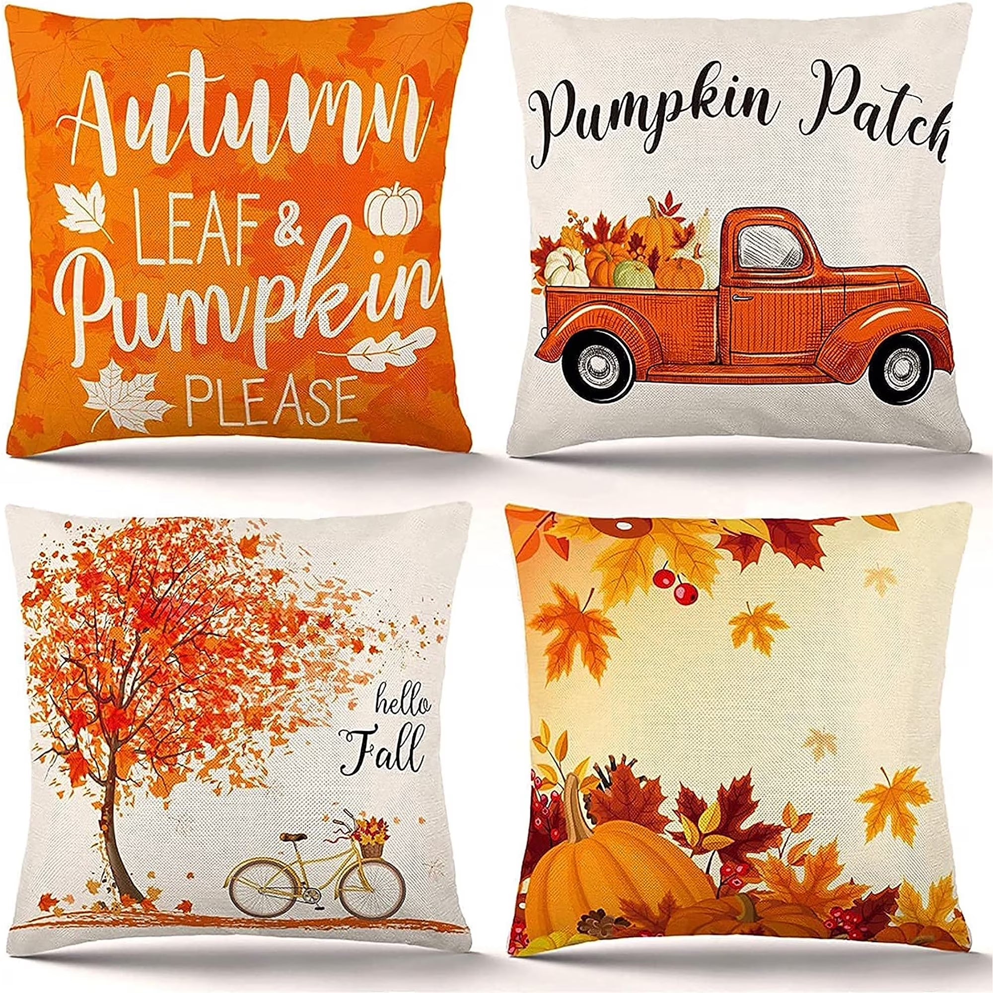 Thanksgiving Decor Fall Pillows Set of 4, 18 X 18 Inch Farmhouse Decorative Pillow Covers for Autumn, Throw Cushion Case for Couch Home Decor