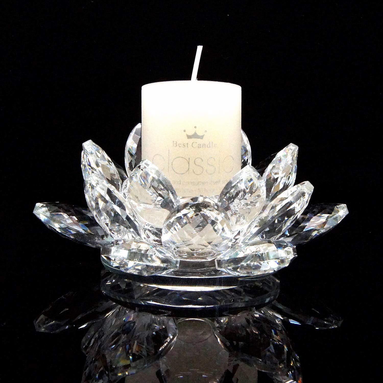 Crystal Lotus Candle Holders 4.75 Inches Activity Tealight Holders Pillar Holders 2Pcs for Home Decoration Party Wedding Decoration (2)