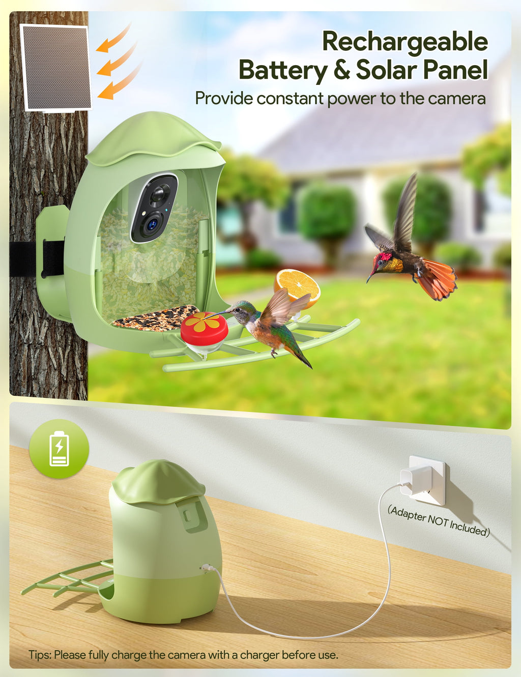 Smart Bird Feeder with Camera, AI Identify 10000+ Species, 1080P HD Bird Watching Camera with Solar Panel, Auto-Capture & Motion Detection, Ideal Gift for Bird Lovers