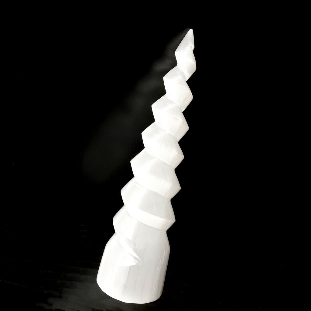 XL Selenite Tower Crystal Spiral Energy Wand 8" Point Cleanse Reiki CHARGE Heal