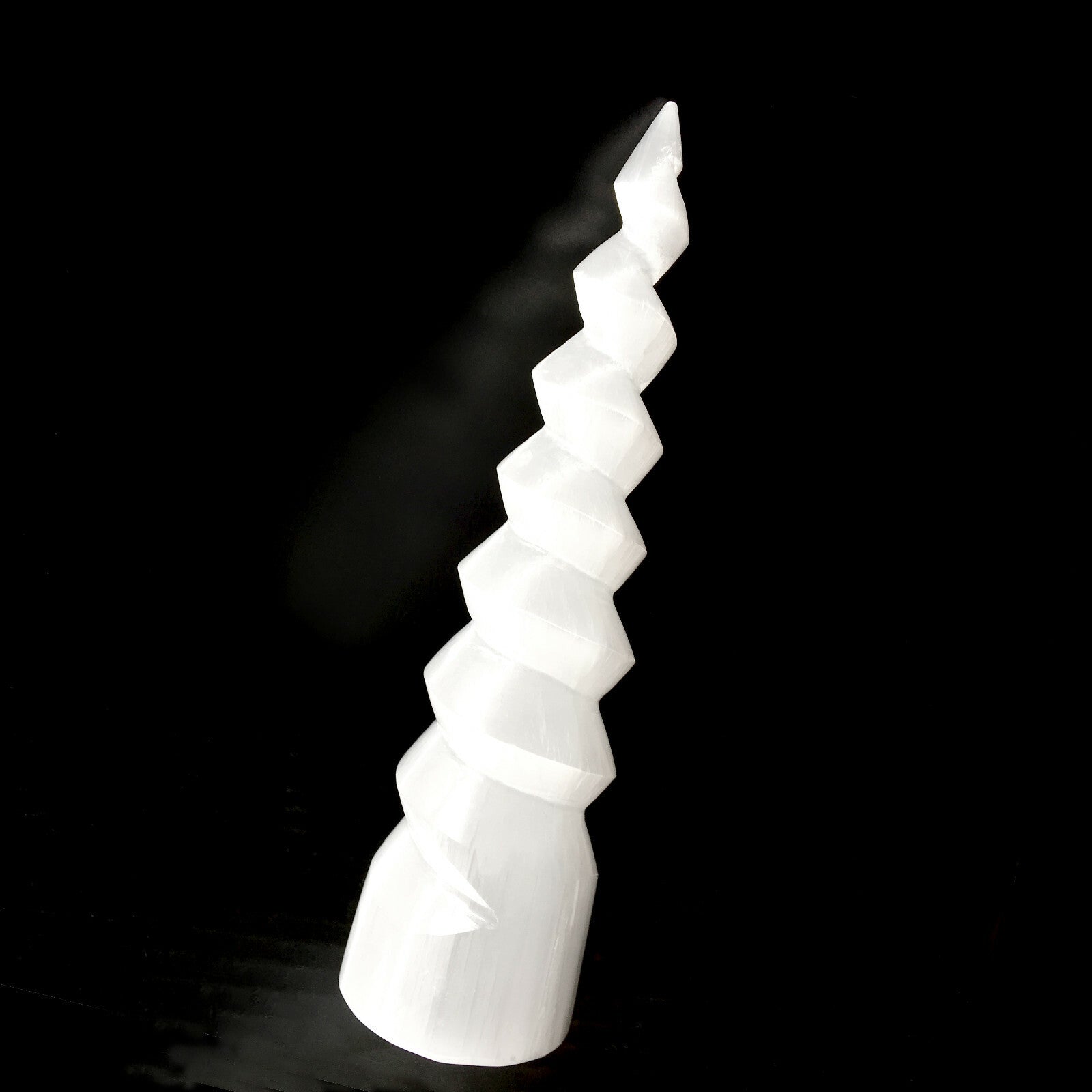 XL Selenite Tower Crystal Spiral Energy Wand 8" Point Cleanse Reiki CHARGE Heal