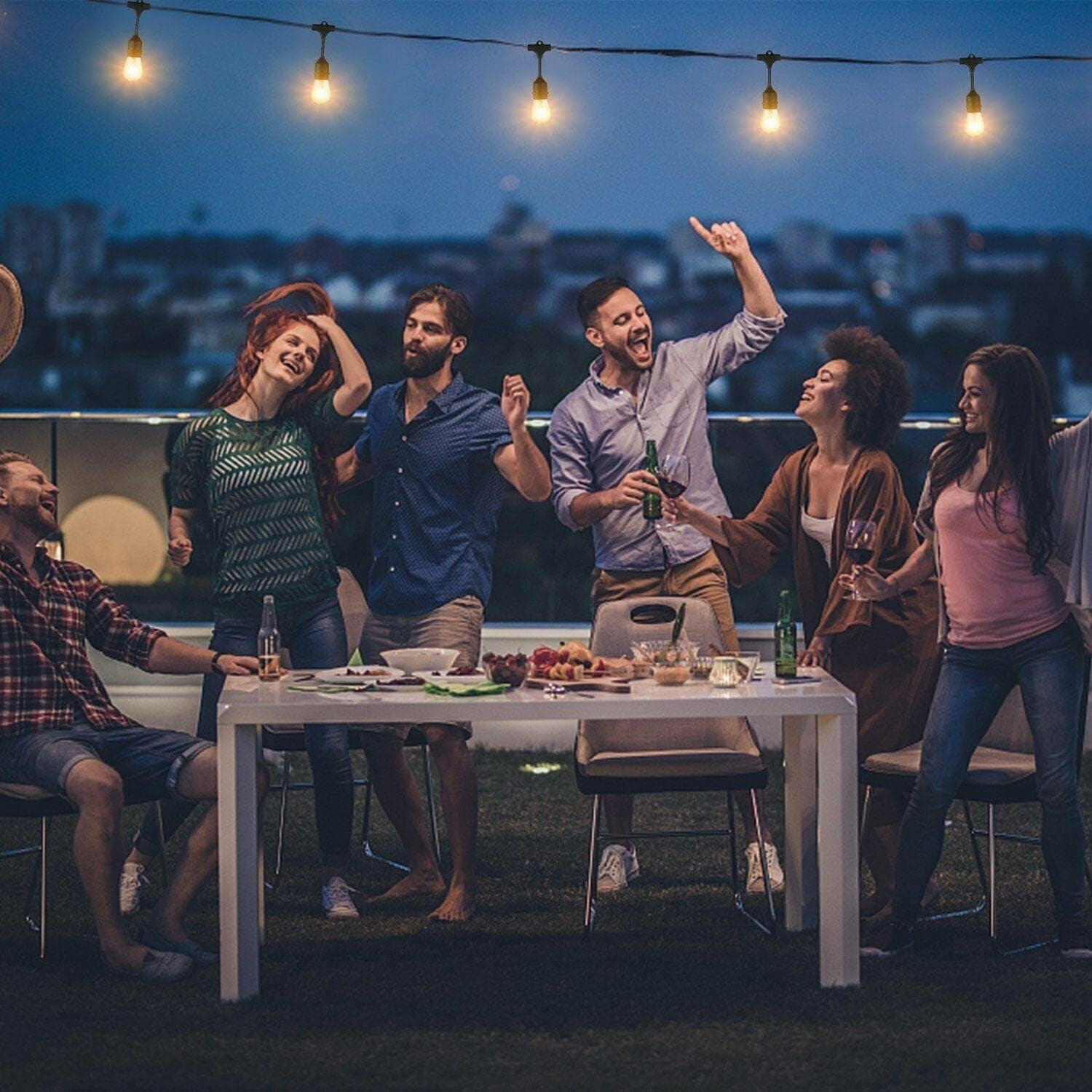 Outdoor String Light 48FT LED Heavy-Duty Patio Lights String Linkable with Shatterproof 15 LED Bulbs for outside Cafe Porch Market String Lights