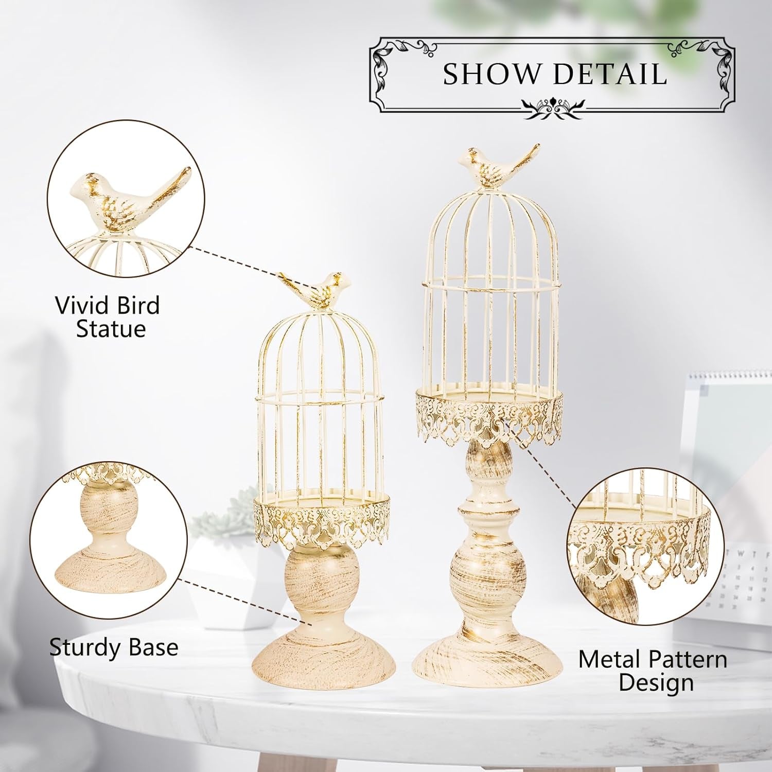 Pack of 2-Piece Birdcage Candle Holder, Vintage Candle Stick Holders, Wedding Candle Centerpieces for Tables, Iron Candlestick Holder Home Decor