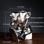 Silver Ceramic Vase Decoration Human Face Abstract Sculpture Modern Vase Ideal Gift for Friends, Family, Wedding or Home Decoration
