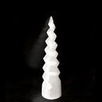 XL Selenite Tower Crystal Spiral Energy Wand 8" Point Cleanse Reiki CHARGE Heal
