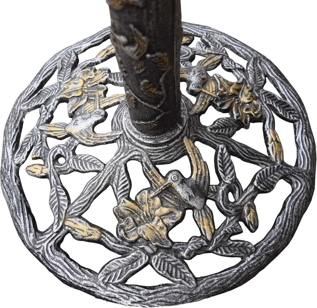 5131AP Antique Pewter Hummingbird Design Aluminum Birdbath, Silver