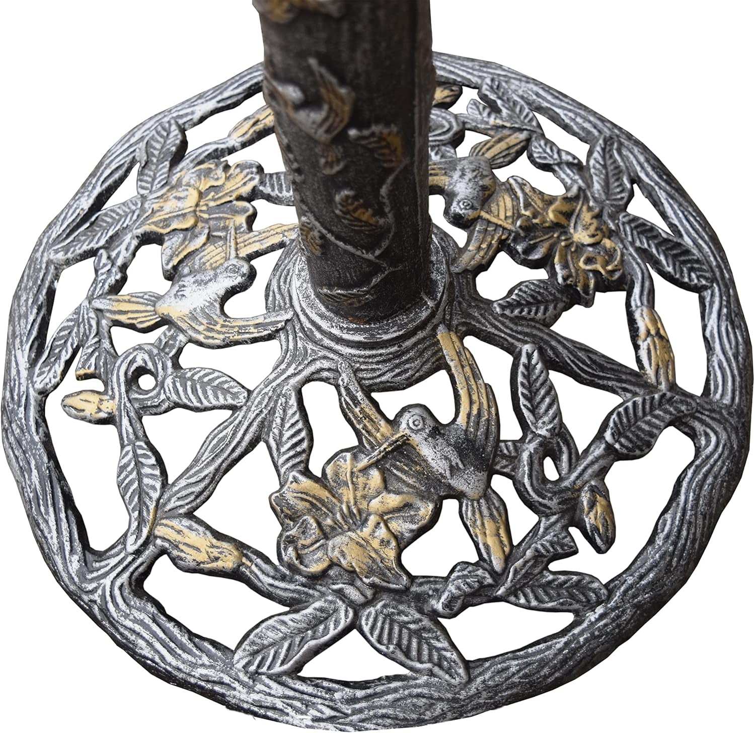 5131AP Antique Pewter Hummingbird Design Aluminum Birdbath, Silver