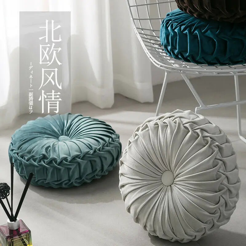 Velvet Pleated round Pumpkin Throw Pillow for Couch Floor Home Decor Cushion Coussin Home Decor Sofa Chair Bed Car Cojin 33Cm