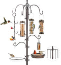 Bird Feeding Station,A Set with 6 Bird Feeders Hanging,Bird Feeder Poles Kit Premium Bird Bath for Attracting Wild Birds,Black