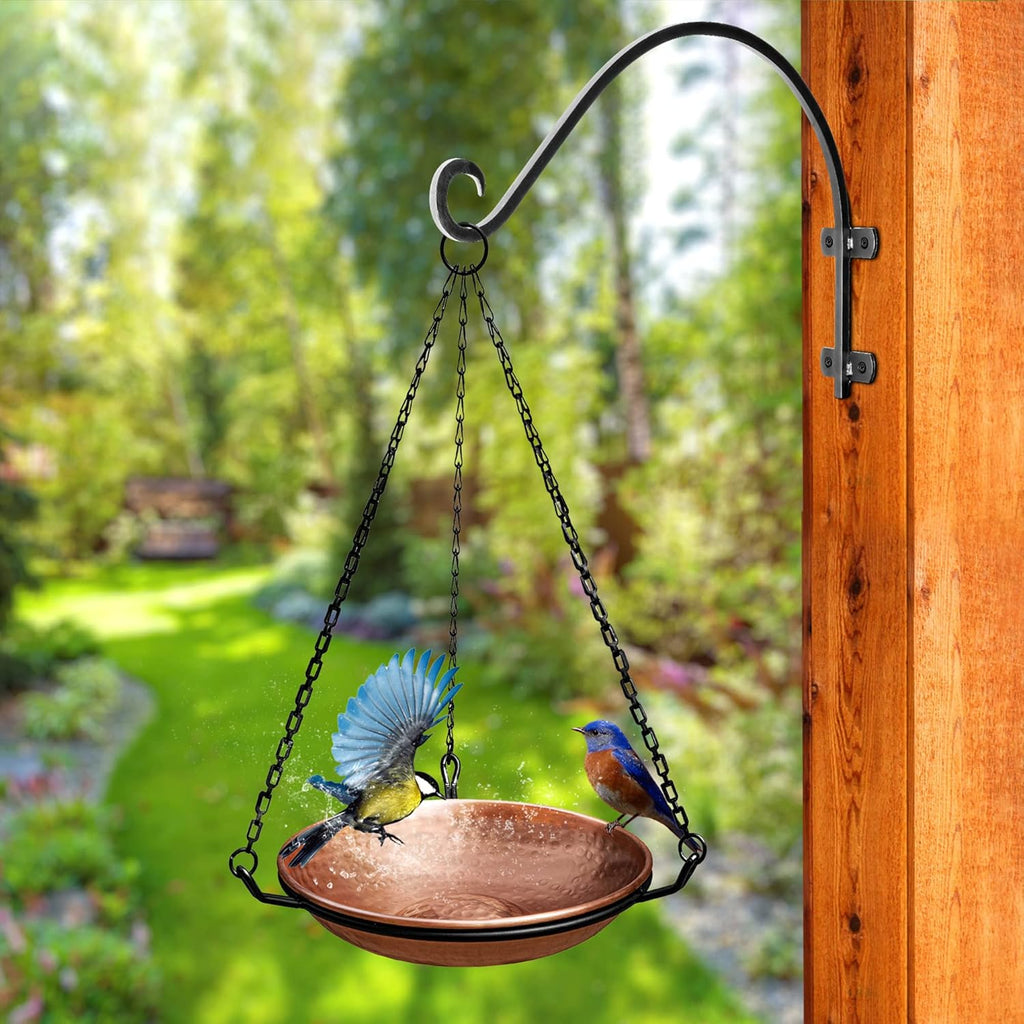 Pure Copper Hand Hammered Hanging Bird Bath and Feeder W/ Iron Chain, 17-Inch Detachable Iron Chain Outdoor Birdbath and Birdfeeder for Garden Backyard Patio & Deck, Bird Water Feeder